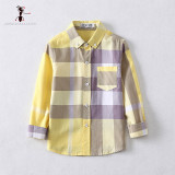 Cotton Long Sleeve Turn-down Collar Yellow Plaid Children Cotton Long Sleeve Turn-down Collar Yellow Plaid Children