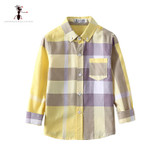 Cotton Long Sleeve Turn-down Collar Yellow Plaid Children Cotton Long Sleeve Turn-down Collar Yellow Plaid Children