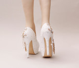 Crystal wedding shoes pearl handmade bridal shoes women's Pumps peacock rhinestone female high heels