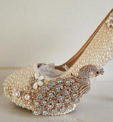 Crystal wedding shoes pearl handmade bridal shoes women's Pumps peacock rhinestone female high heels