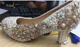 Crystal wedding shoes pearl handmade bridal shoes women's Pumps peacock rhinestone female high heels