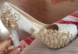 Crystal wedding shoes pearl handmade bridal shoes women's Pumps peacock rhinestone female high heels