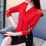 Long sleeve embroidery chiffon blouses shirt 2019 office lady shirt women