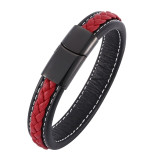 Trendy Mens Bracelets Jewelry Black Red Braided Leather Bracelet Stainlees