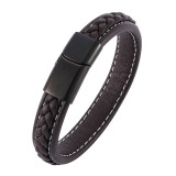 Trendy Mens Bracelets Jewelry Black Red Braided Leather Bracelet Stainlees