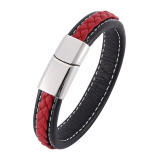 Trendy Mens Bracelets Jewelry Black Red Braided Leather Bracelet Stainlees