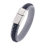 Trendy Mens Bracelets Jewelry Black Red Braided Leather Bracelet Stainlees