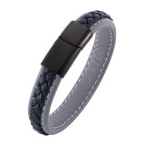 Trendy Mens Bracelets Jewelry Black Red Braided Leather Bracelet Stainlees