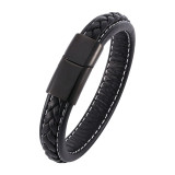 Trendy Mens Bracelets Jewelry Black Red Braided Leather Bracelet Stainlees