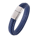Trendy Mens Bracelets Jewelry Black Red Braided Leather Bracelet Stainlees