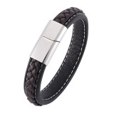 Trendy Mens Bracelets Jewelry Black Red Braided Leather Bracelet Stainlees