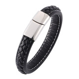 Trendy Mens Bracelets Jewelry Black Red Braided Leather Bracelet Stainlees