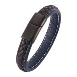 Trendy Mens Bracelets Jewelry Black Red Braided Leather Bracelet Stainlees