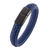 Trendy Mens Bracelets Jewelry Black Red Braided Leather Bracelet Stainlees