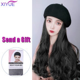 XIYUE Adjustable Navy Hats Wig Long Wavy Synthetic Hair Extensions With Navy Cap Wig All-in-one for Women Navy Cap Hat