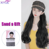 XIYUE Adjustable Navy Hats Wig Long Wavy Synthetic Hair Extensions With Navy Cap Wig All-in-one for Women Navy Cap Hat