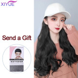 XIYUE Adjustable Navy Hats Wig Long Wavy Synthetic Hair Extensions With Navy Cap Wig All-in-one for Women Navy Cap Hat