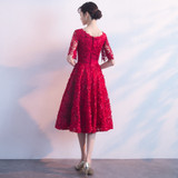 Dark Red Womens Wedding Party Dress O-Neck Evening Cheongsam Oriental Elegant Lace Qipao Long Gowns Retro Vestido XS-XXXL Dark Red Womens Wedding Party Dress O-Neck Evening Cheongsam Oriental Elegant Lace Qipao Long Gowns Retro Vestido XS-XXXL