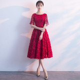 Dark Red Womens Wedding Party Dress O-Neck Evening Cheongsam Oriental Elegant Lace Qipao Long Gowns Retro Vestido XS-XXXL Dark Red Womens Wedding Party Dress O-Neck Evening Cheongsam Oriental Elegant Lace Qipao Long Gowns Retro Vestido XS-XXXL