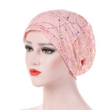 Summer Thin Lace Turban Solid Cotton Inner Hijab Caps Soft Glitter Muslim Women Turbante Bonnet Wrap Head