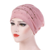 Summer Thin Lace Turban Solid Cotton Inner Hijab Caps Soft Glitter Muslim Women Turbante Bonnet Wrap Head