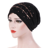 Summer Thin Lace Turban Solid Cotton Inner Hijab Caps Soft Glitter Muslim Women Turbante Bonnet Wrap Head