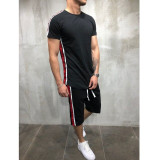 2 piece casual short sleeve o-neck fashion printed cotton t shirt and shorts men