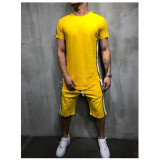 2 piece casual short sleeve o-neck fashion printed cotton t shirt and shorts men