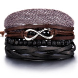 Vintage Leaf Feather Multilayer Leather Bracelet Men Fashion Braided Handmade Star Rope Wrap