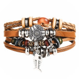 Vintage Leaf Feather Multilayer Leather Bracelet Men Fashion Braided Handmade Star Rope Wrap