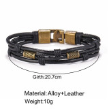 Vintage Leaf Feather Multilayer Leather Bracelet Men Fashion Braided Handmade Star Rope Wrap