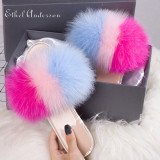 Ethel Anderson 2020 fluffy furry Raccon fox Fur slippers Flip Flops beach FUR Slides Crystal Bling women plush designer slippers
