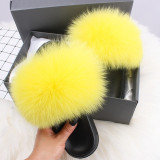 Real Fox Fur Women' Fox Fur Slippers Beautiful Fluffy Slides Home Plush Furry Rainbow Slippers Colorful Shoes Summer Flip Flops