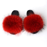 Ladies Summer Raccoon Fur Slippers Real Fox Fur Slippers Luxury Slides Fashion Plush Women Slides Furry Slides Girl Party Shoes