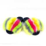 Ladies Summer Real Fox Fur Slippers Furry Fur Slippers Cute Fluffy Fur Slippers Fox Fur Slides Plush Slippers Luxury Slippers