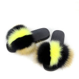 Ladies Summer Real Fox Fur Slippers Furry Fur Slippers Cute Fluffy Fur Slippers Fox Fur Slides Plush Slippers Luxury Slippers