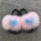 Ladies Summer Real Fox Fur Slippers Furry Fur Slippers Cute Fluffy Fur Slippers Fox Fur Slides Plush Slippers Luxury Slippers