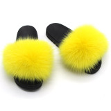 Ladies Summer Real Fox Fur Slippers Furry Fur Slippers Cute Fluffy Fur Slippers Fox Fur Slides Plush Slippers Luxury Slippers