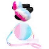 Summer Women Real Fox Fur Slippers Furry Fur Slides Rainbow Jelly Bags Sweet Plush Slippers Ladies Party Shoe Brand slippers