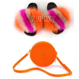 Summer Women Real Fox Fur Slippers Furry Fur Slides Rainbow Jelly Bags Sweet Plush Slippers Ladies Party Shoe Brand slippers