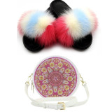 Summer Women Real Fox Fur Slippers Furry Fur Slides Rainbow Jelly Bags Sweet Plush Slippers Ladies Party Shoe Brand slippers