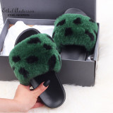 Ethel Anderson Women's Furry Slippers Ladies Vogue Real Fox Fur Hair Fluffy Slides Women's Genuine Fur Sliders