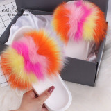 Ethel Anderson Women's Furry Slippers Ladies Vogue Real Fox Fur Hair Fluffy Slides Women's Genuine Fur Sliders
