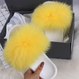 Ethel Anderson Women's Furry Slippers Ladies Vogue Real Fox Fur Hair Fluffy Slides Women's Genuine Fur Sliders