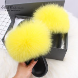 Ethel Anderson Women's Furry Slippers Ladies Vogue Real Fox Fur Hair Fluffy Slides Women's Genuine Fur Sliders