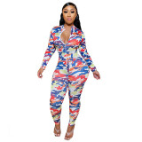 ANJAMANOR Sexy Sports Long Sleeve Bodycon Jumpsuit Women Flame Camo Print Sheer Mesh One Piece Outfit Spring 2020 D48-DA28