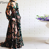 2020 Vintage Flowers Pattern Celebrity Dress Long Kaftan Couture Formal Opening Ceremony Dress Fashion Photograph Gowns Custom