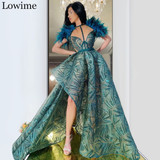 2020 Newest Dubai Celebrity Dress Asymmetric Turkish Prom Dress Party Arabic Feathers Evening Dress Long robe de soiree Vestidos