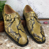 100% Genuine real genuine python skin dress men shoe luxury quality yellow gold color with cowhide skin lining free shipping