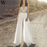 Womail Jumpsuit Women Spaghetti Strap Sequin Backless Jumpsuit Sexy Sleeveless White long Wide leg Jumpsuit Summer elegant party